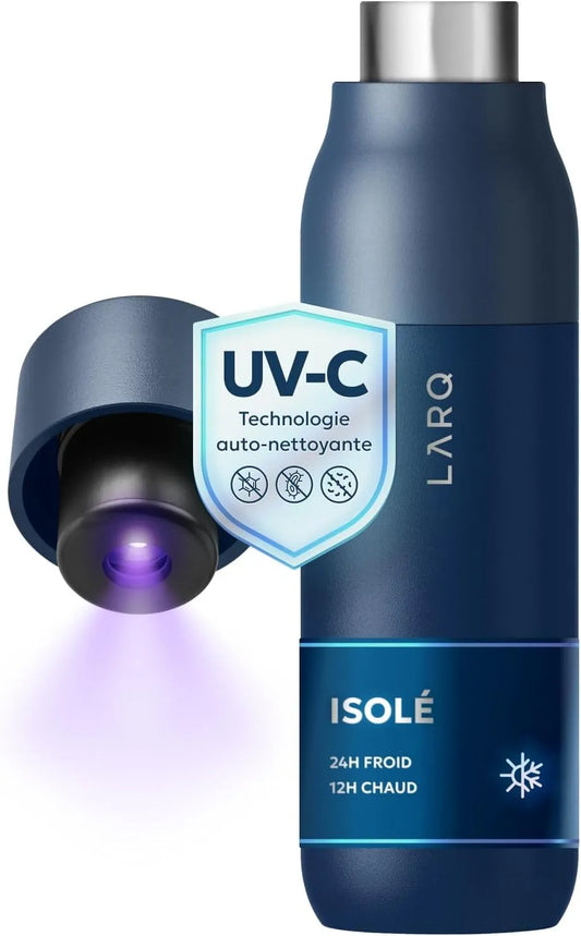 24h 12h Monaco Blue, Acier Inoxydable, pour PureVis Gourde Thermique Autonettoyante avec Purificateur d'Eau UV-C, 100% Étanche, Garde le Froid 24h et