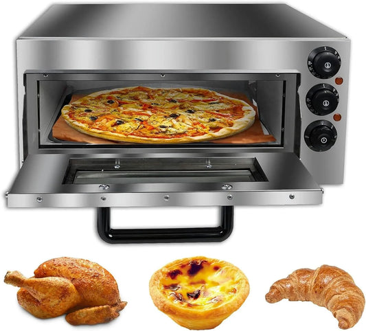 Four électrique à pizza, 14 pouces, professionnel, restaurant, acier inoxydable, Four électrique de comptoir pour Pizzas et Snacks, Simple étage