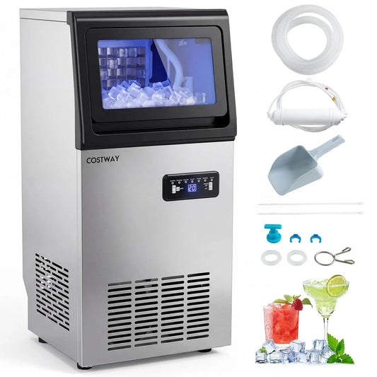 Machine à glaçons, COSTWAY 24h, minuteur, professionnel, restaurant, acier inoxydable, 36 Cubes en 13 Min, Maison Bureau Restaurant, Stockage 11kg